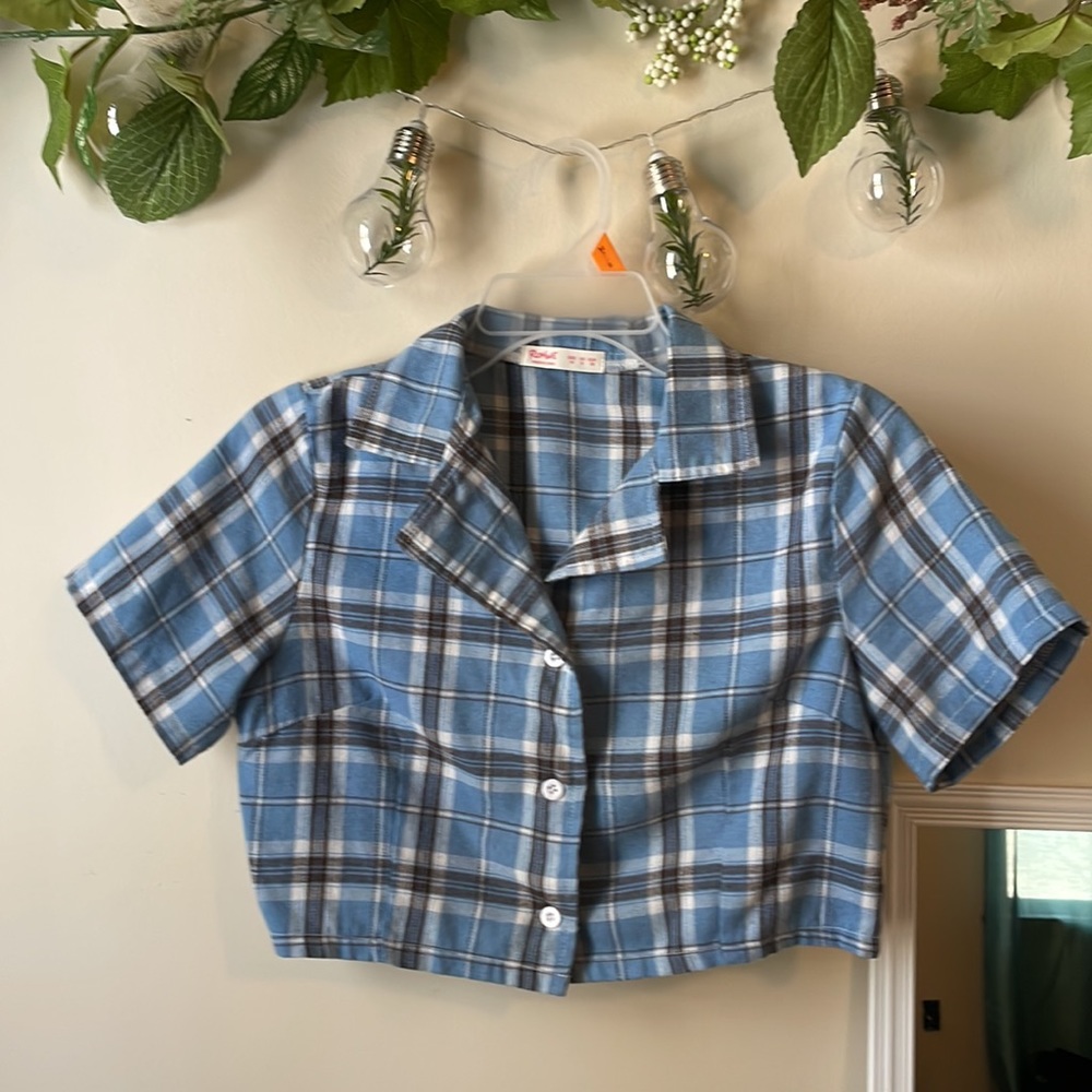 Blue Tartan crop top🍄🫐